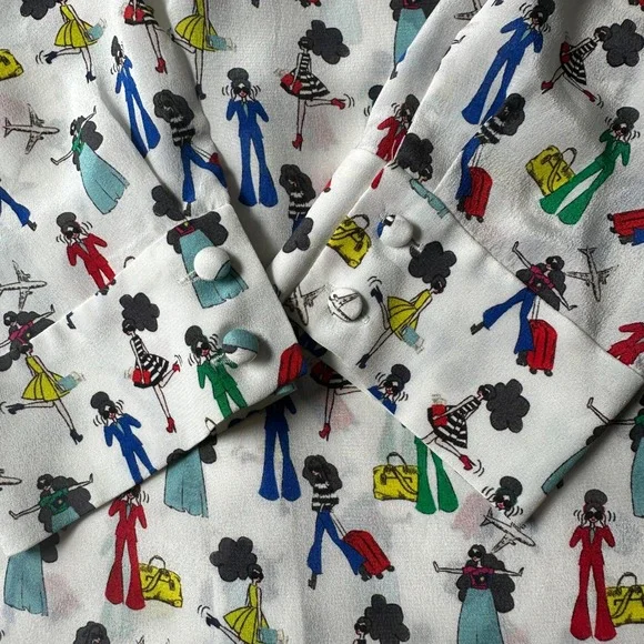 Alice + Olivia Willa Passport Stace Face Silk Top Size M - Picture 6 of 13